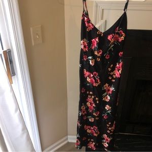 Hello Molly Long Black Floral Dress. “Mid Calf” Length.